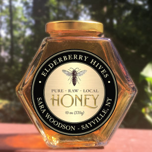 Étiquette Gold et Black Honey avec reine Vintage