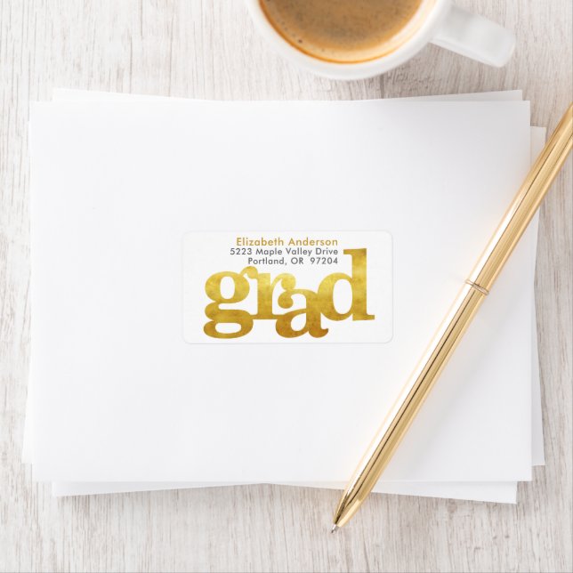 Étiquette Gold graduation moderne audace typographie adresse (En situation)