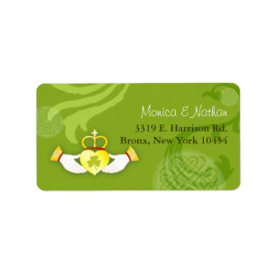 Étiquette Gold Irish Claddagh Heart Green Mariage Adresse