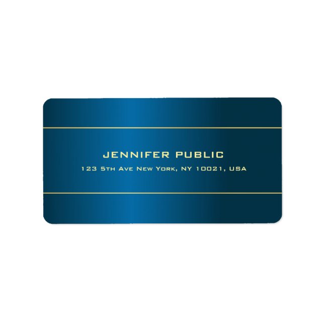 Étiquette Gold Professional Moderne Elegant Deep Blue Adress (Devant)