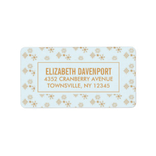 Étiquette Gold Snowflake Crystals on Frosty Blue - Christmas