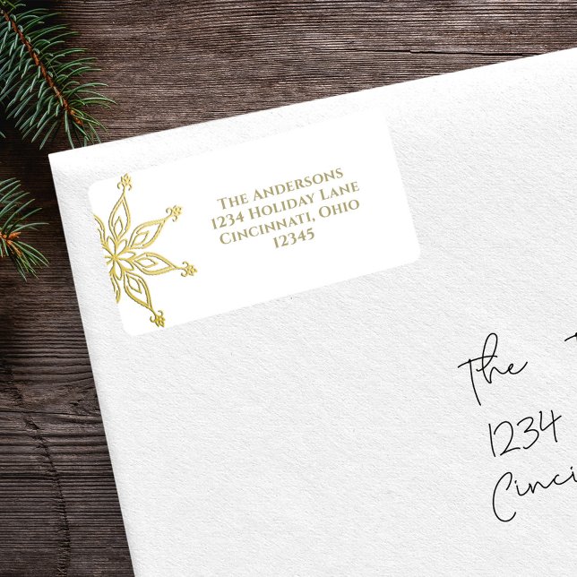 Étiquette Gold Snowflon Adresse de retour Noël (Christmas holiday gold snowflake return address label sticker. )
