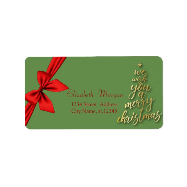 Étiquette Gold Tree Nous Vous Souhaitons Un Joyeux Noël, Red (Devant)