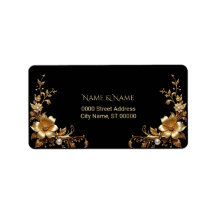 Golden Floral Return Address Label