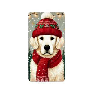 Étiquette Golden Retriever in Festive Sweater - Cozy Christm