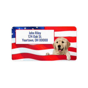 Étiquette Golden Retriever sur le drapeau américain
