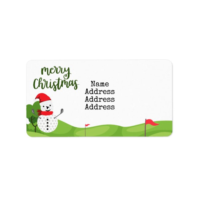 Étiquette Golf Snowman pour Golfer Joyeux Noël (Devant)