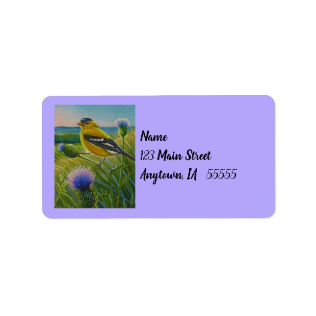 Étiquette Goût d'oiseaux Goldfinch Aquarelle de ferme d'été  (Devant)