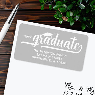 Étiquette Graduation Cap Argent Adresse de retour