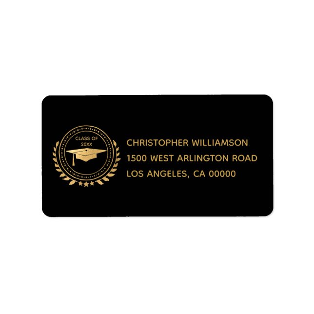 Étiquette Graduation Elegant Gold Red Classe d'Emblem (Devant)