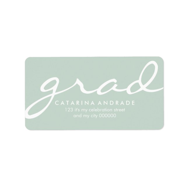 Étiquette Graduation en calligraphie moderne Vert Blanc Grad (Devant)