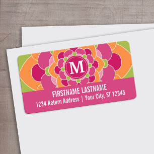 Étiquette Grand design de fleurs colorées avec Monogramme