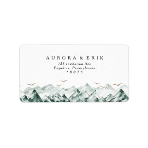 Étiquette Green and Gold Mountain Wedding Adresse RSVP