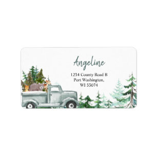 Étiquette Green Truck Woodland Animals Pine Trees Adresse :