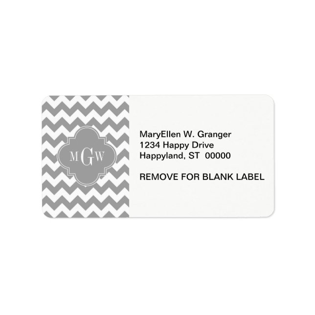 Étiquette Grey What Chevron Dk Gris Quatrefoil 3 Monogramme (Devant)