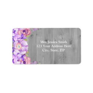 Étiquette Grey Wood Purple Lilac Floral Adresse de retour La