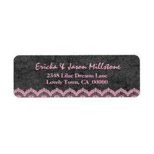 Étiquette gris et rose V09 de mariage de dentelle