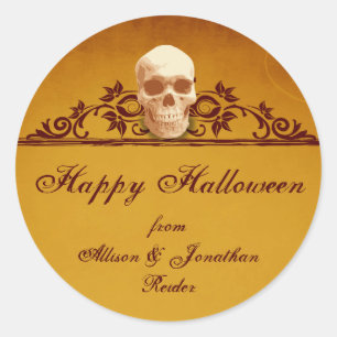 Étiquette Halloween à cadre crâne