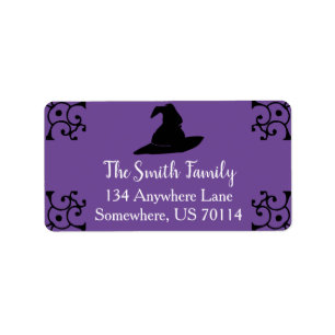 Étiquette Halloween Black Witch Hat & Purple