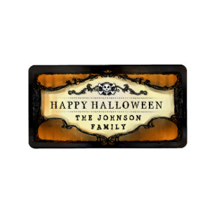 Étiquette Halloween Orange et Crâne noir Traiter les Étiqu
