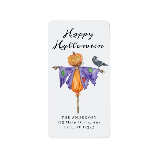 Étiquette Halloween Scarecrow avec Citrouille (Devant)