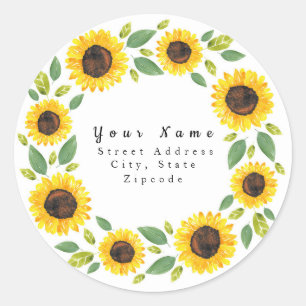 étiquette 'Hand Painted Watercolor Sunflower Wreat