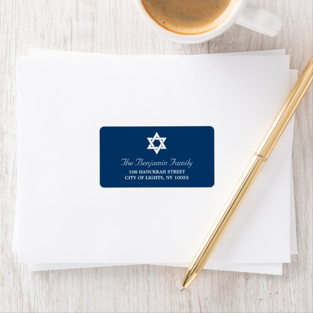 Étiquette Hanoukka Simple Star Of David Blue Holiday Adresse (En situation)