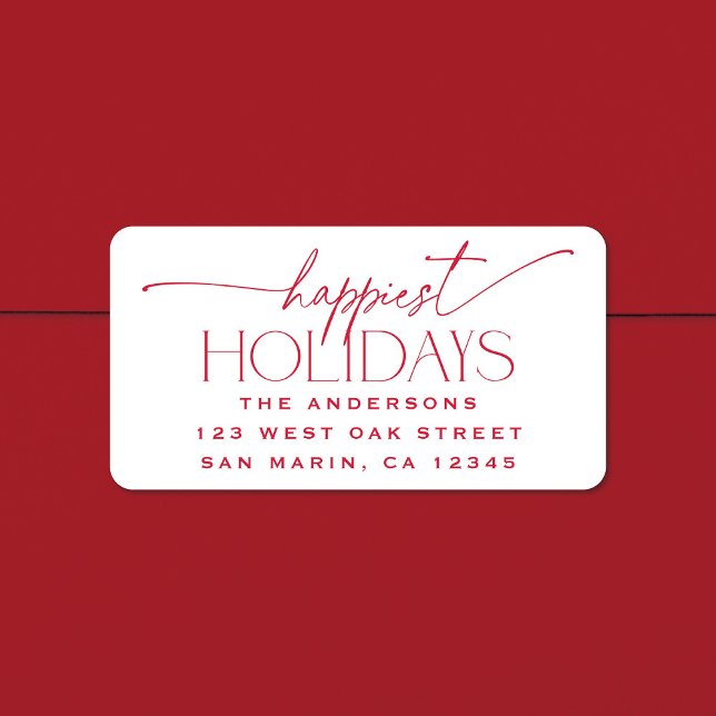 Étiquette Happiest Holidays Elegant Christmas Return Address (Créateur téléchargé)