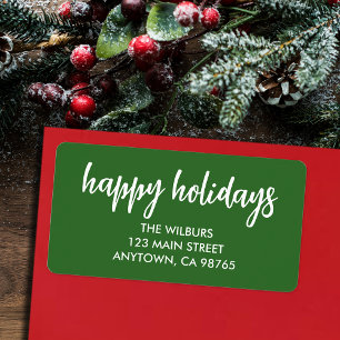 Étiquette Happy Holidays Typographie Green Return Adresse