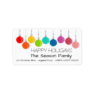 Étiquette Happy Holigays Rainbow Christmas baubles