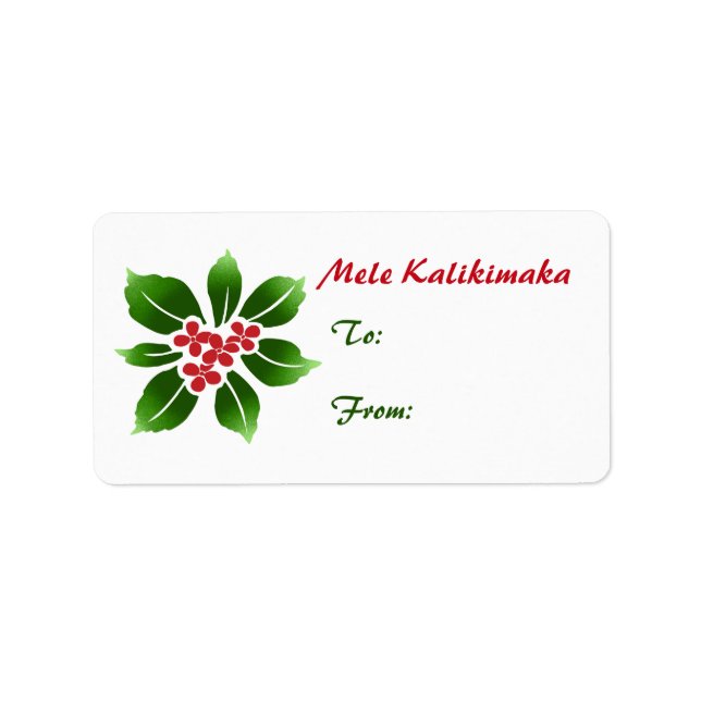 Étiquette Hawaiian Holly Mele Kalikimaka Rouge de Noël (Devant)