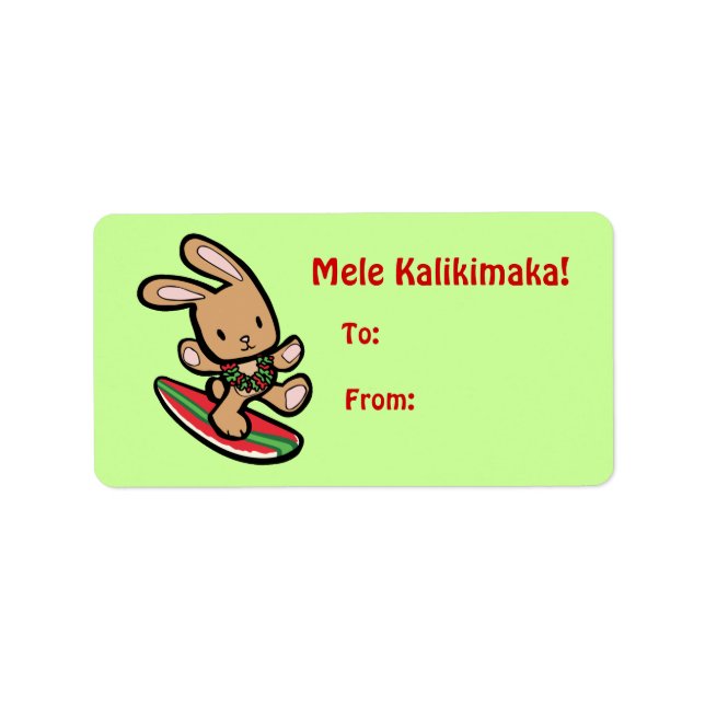 Étiquette Hawaiian Surfing Bunny Cartoon de vacances (Devant)