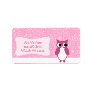 Étiquette Hibou rose avec de rétros cercles