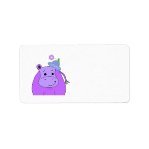 Étiquette Hippopotamus with Hat and Flower