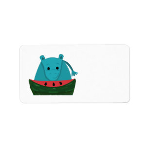 Étiquette Hippopotamus with Watermelon Slice