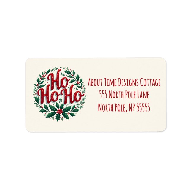 Étiquette Ho Ho Ho Christmas Wreath Typography Design (Devant)