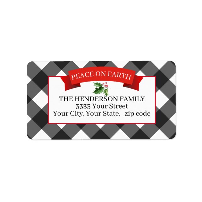 Étiquette Holiday Buffalo Plaid Red Black Adresse de retour  (Devant)