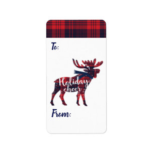 Étiquette Holiday Cheer   Red Buffalo Plaid Moose Christmas