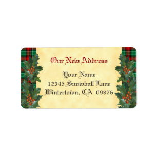 Étiquette Holly Red Green Plaid Holiday Custom Nouvelle adre