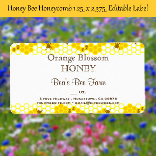 Étiquette Honey Bee Honeycomb 1.25" x 2.375" Editable Label