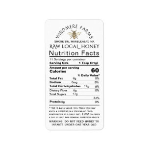 Étiquette Honey Nutrition bébé Avertissement et abeille Tail