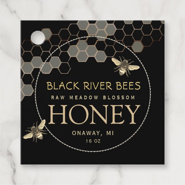 Étiquette Honeycomb & Bees Honey Jar Neck Étiquett (Devant)