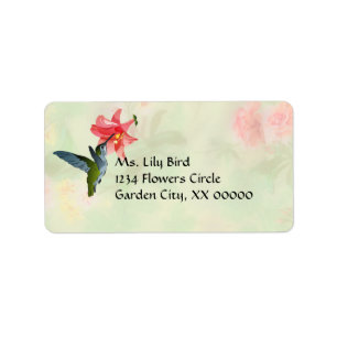 Étiquette Hummingbird and Pink Lily on Floral