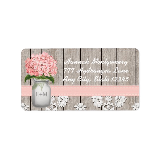 Étiquette Hydrangée rose Monogramme Mason Jar (Devant)