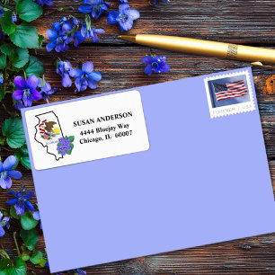 Étiquette Illinois Drapeau et Fleur bleu commun Violet perso