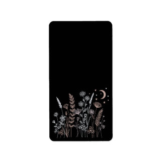 Étiquette Illustration florale de nuit bohème – Lune, Étoile