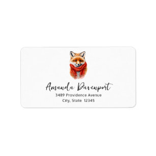 Étiquette Image d'un renard mignon avec une écharpe rouge au