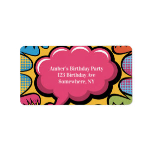 Étiquette Invitation d'anniversaire de style Pop Art coloré 