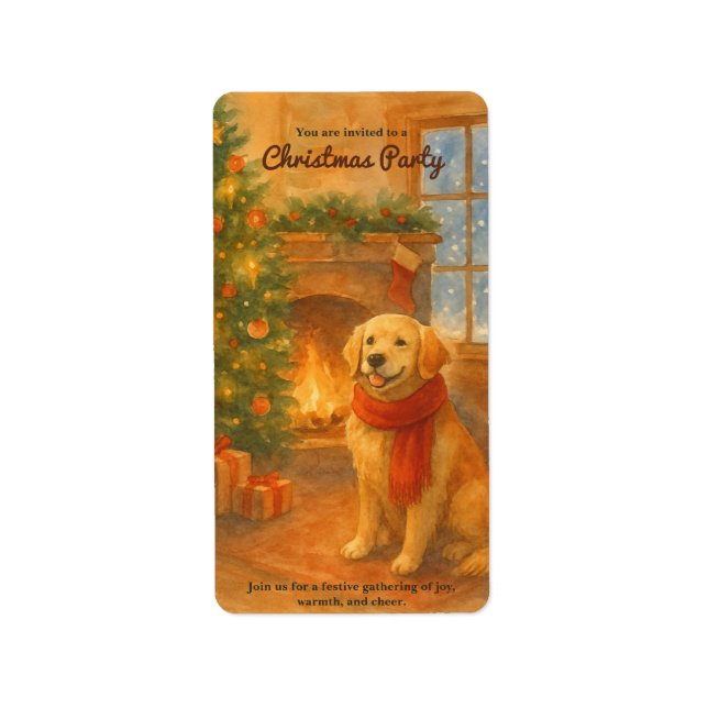 Étiquette Invitation de fête de Noël ・ Scène de chien confor (Devant)