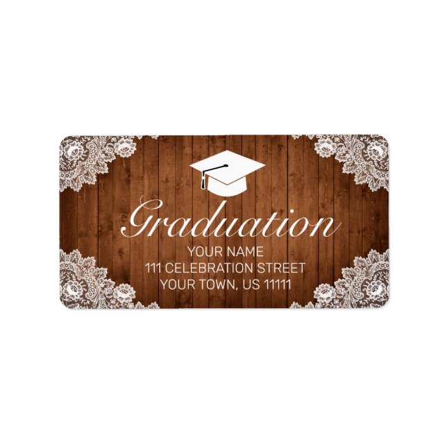 Étiquette Invitation de graduation en bois rustique et dente (Devant)